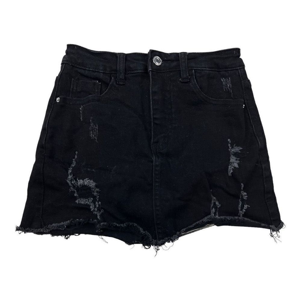 Denim Black Women’s Mini Skort Small Jean Distressed Goth Rock skirt